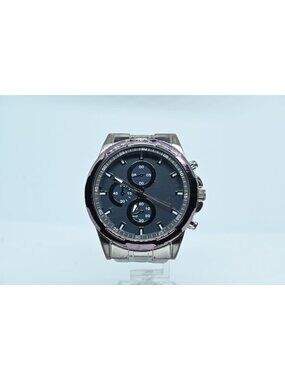 Men's Chronograph-Style Watch Black Dial Silver Stainless Steel Bracelet